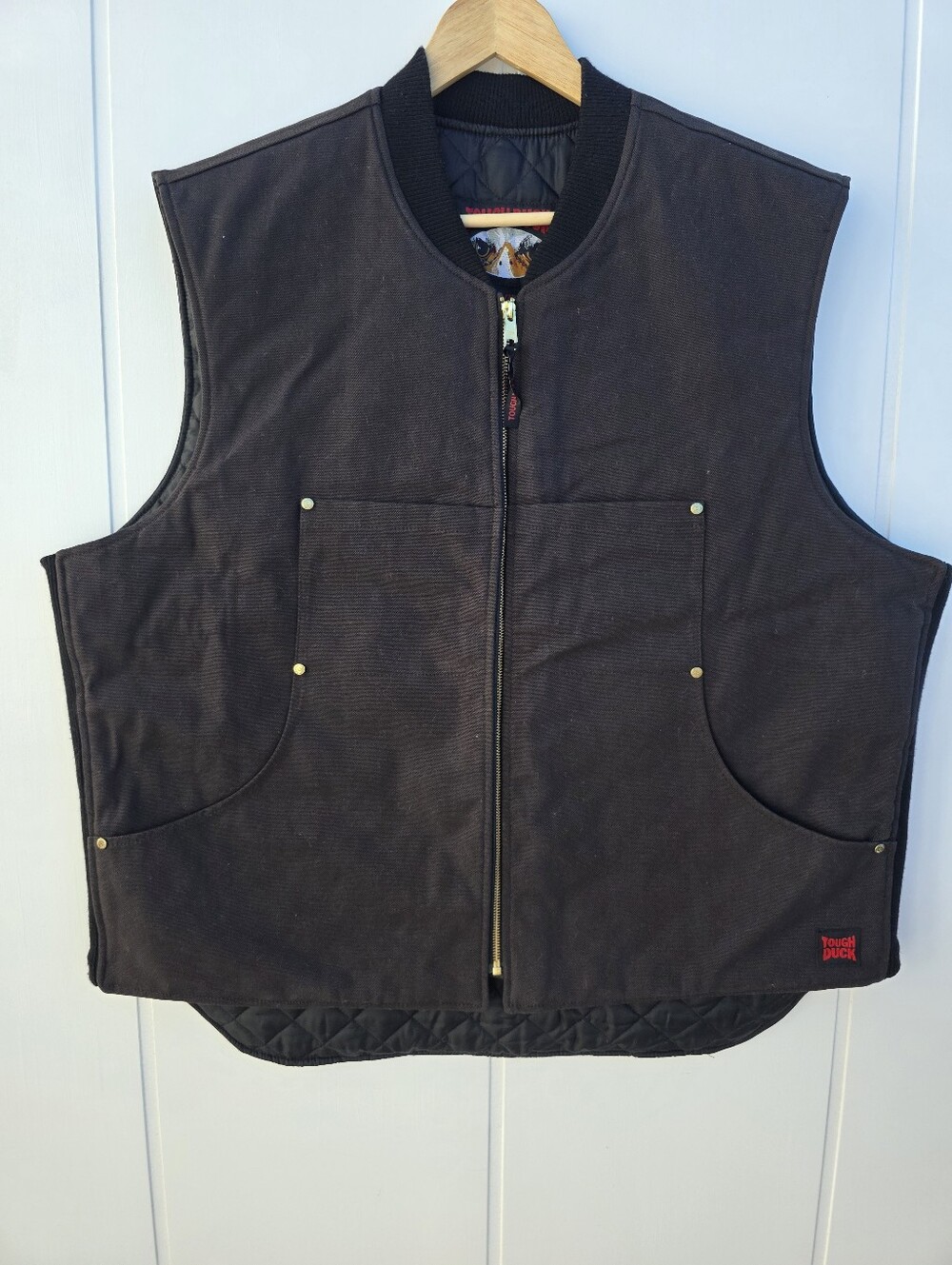 Tough Duck Quilted Lined Zip Up Utility Workwear Vest Black 2XL